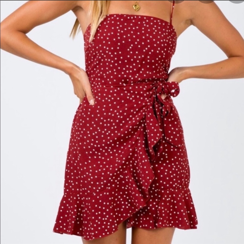 Princess polly red and white polk a dot wrap dress